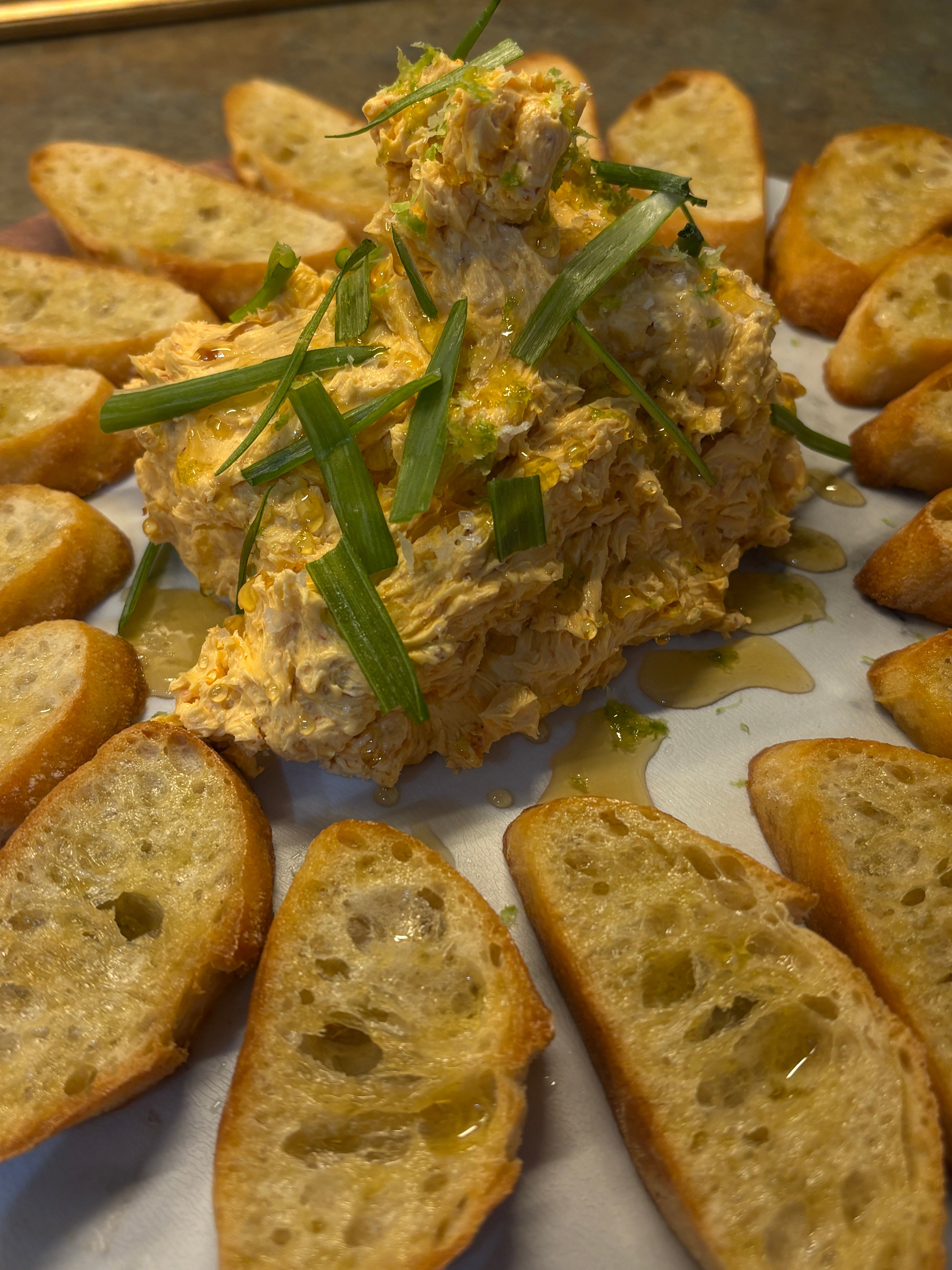 Chili Crisp Miso Butter on Charred Scallion Crostini