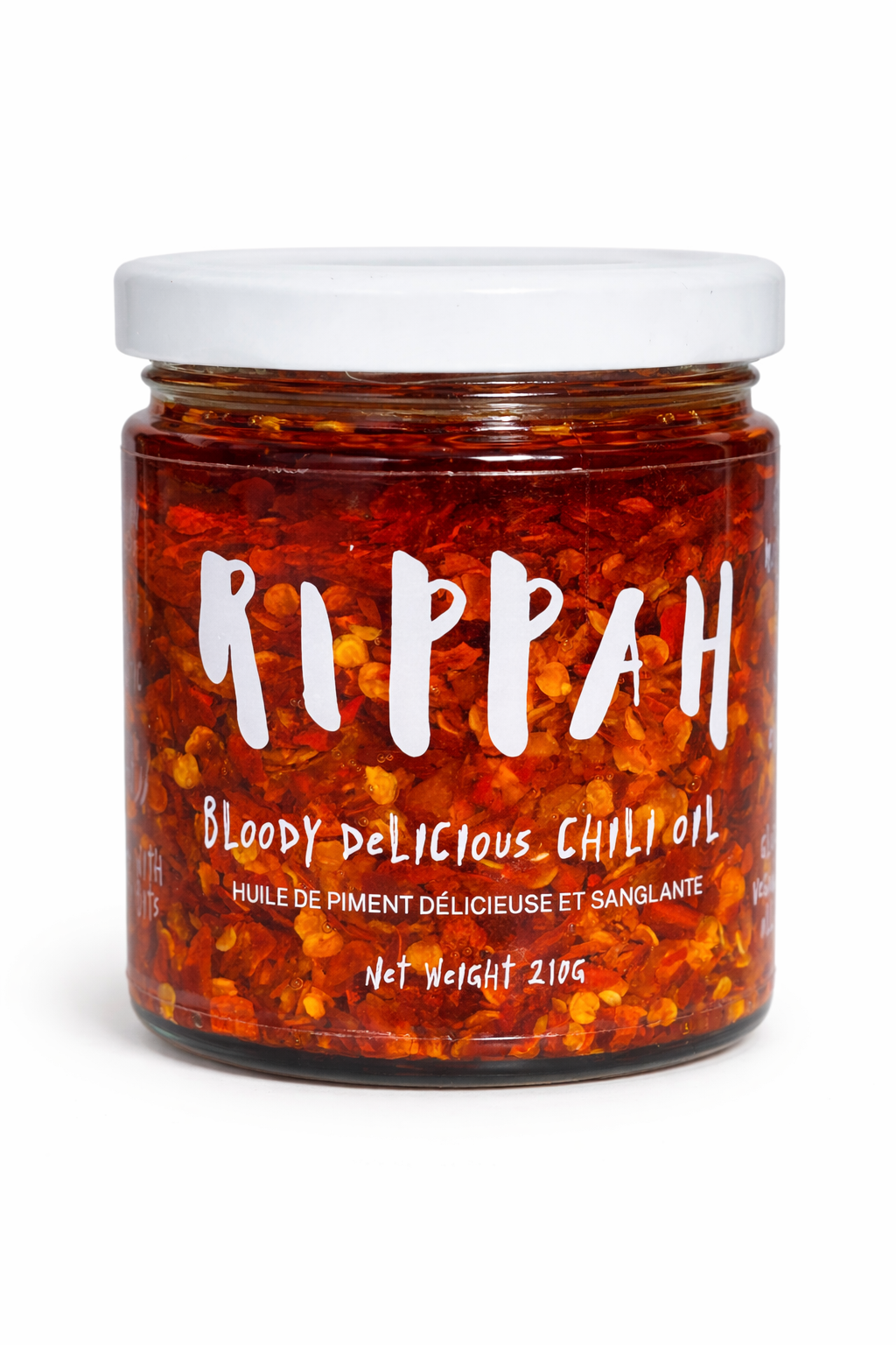 Jar of Rippah O.G. Chili Oil, 226g, with handwritten white logo on glass jar